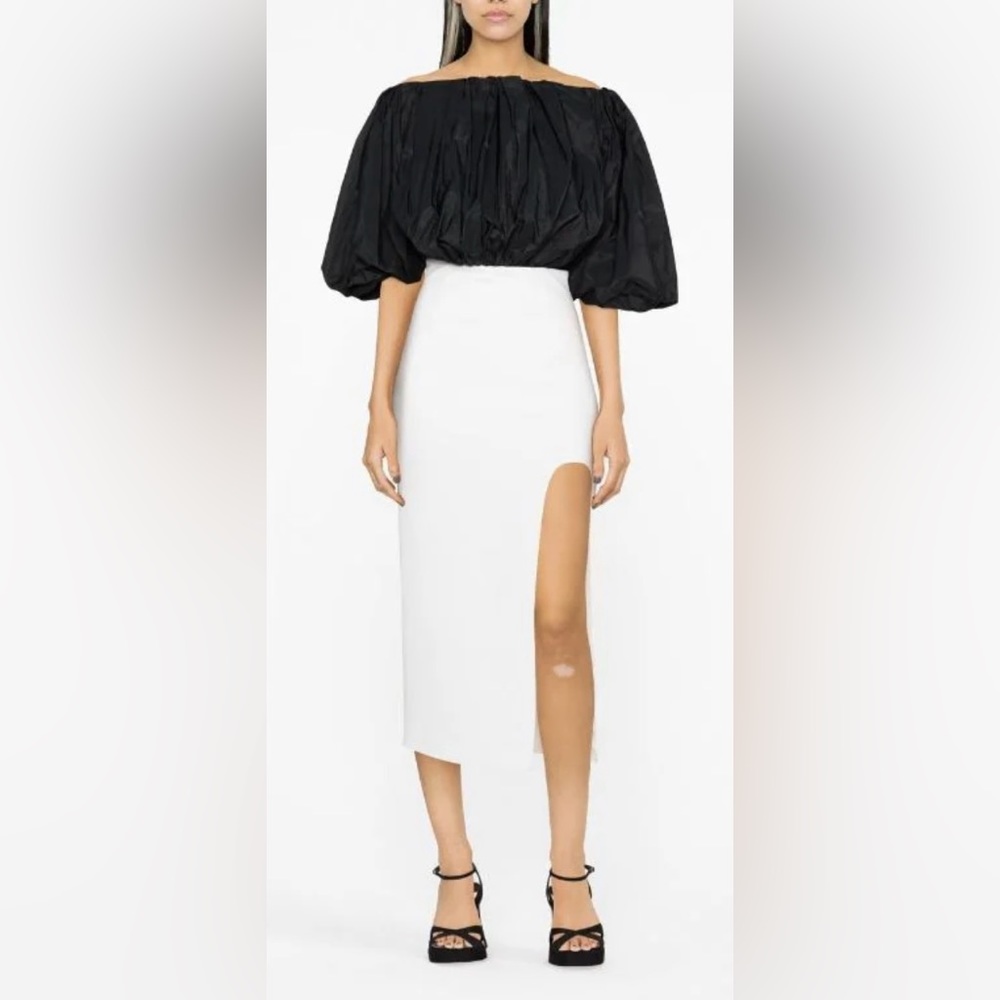 🖤 PINKO Two-Tone Puff-Sleeve Midi Dress🖤